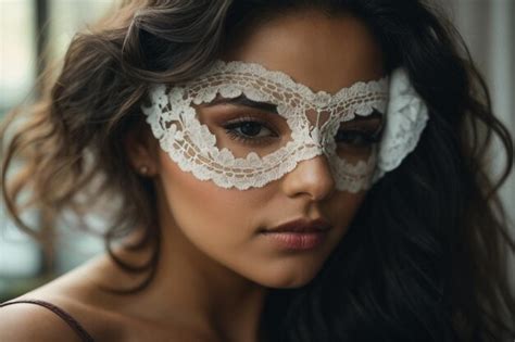 Premium Photo Close Up Portrait Of Brunette Woman Peeping From Sleeping Mask Ar C