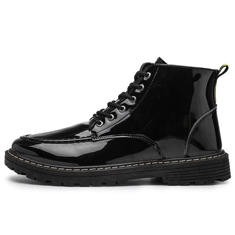 Glossy Patent Leather Elevator Boots Lace Up Height Increasing Ankle