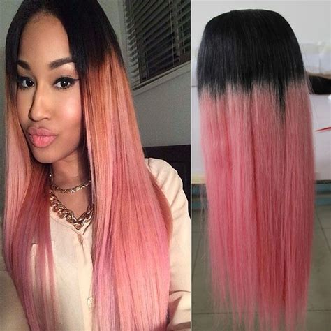 T1b Pink Ombre Lace Front Human Hair Wigs Two Tone Straight Indian Virgin Hair Glueless Full