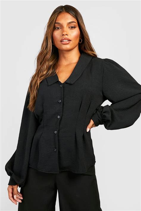 Textured Seam Detail Volume Sleeve Blouse Boohoo