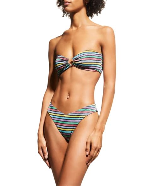 We Wore What U Ring Striped Bandeau Bikini Top Neiman Marcus