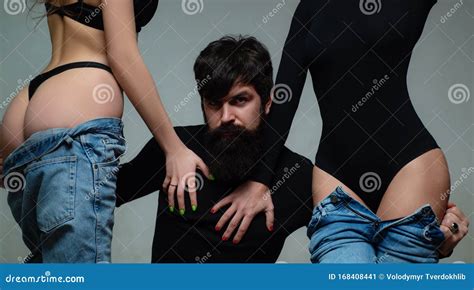 Threesome Concept Three People Having Group Sex Together One Man And Two Women Polygamy Or