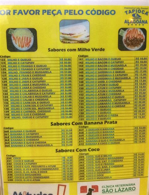 Menu Em Tapioca Alagoana Jantar Nordestino Pub Bar Aracaju Av