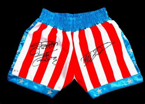 Sylvester Stallone Dolph Lundgren Autographed Rocky Iv Boxing Trunks