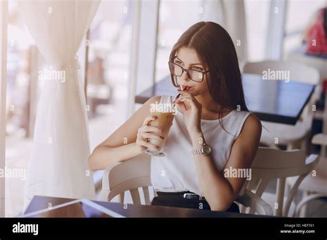 Beautiful Brunette With Glasses Stock Photo Alamy