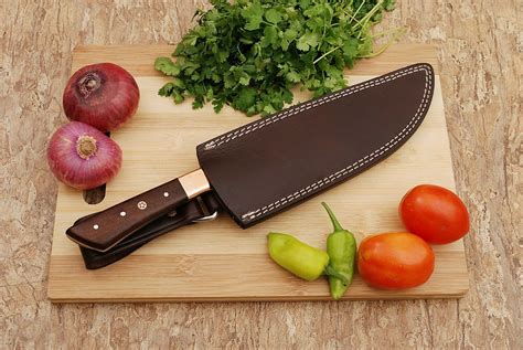 Damascus Steel Blade Kitchen Knifechef Knife Rose Wood Handle