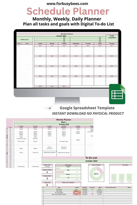 Schedule Planner: Spreadsheet Template for planning - For Busy Bee's