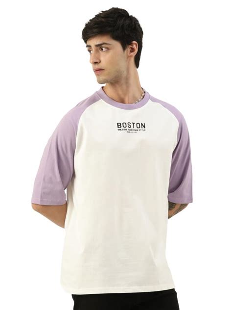 Maniac Mens Printed Round Neck Raglan Half Sleeve White And Purple