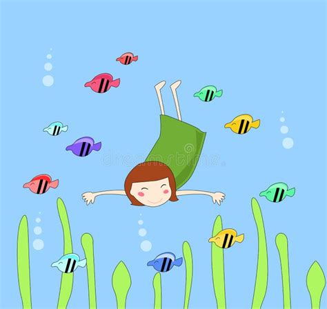 Рыбы девушки Surrealism Женское тело с рыбой на его голове Иллюстрация ...