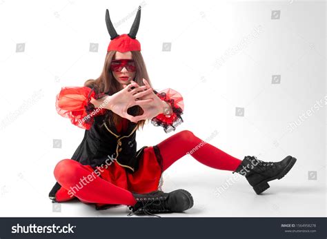 Sexy Brunette Girl Red Tights Masquerade Stock Photo Shutterstock