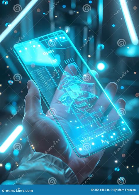 Blue Futuristic Smartphone Touchscreen Digital Hologramm Virtual