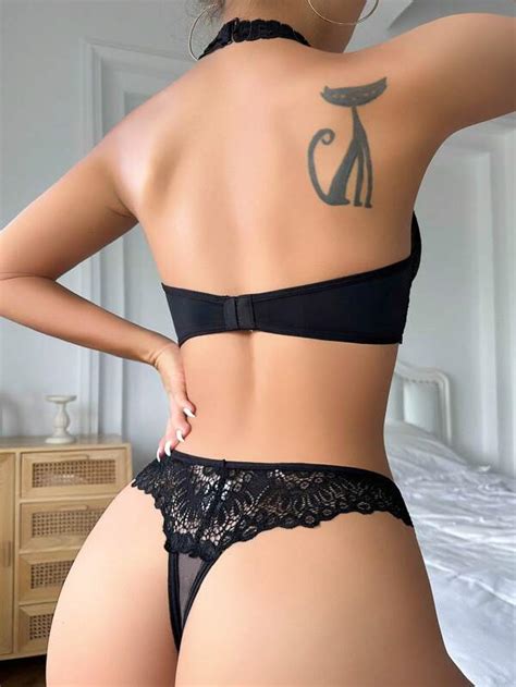 Contrast Lace Mesh Lingerie Set Shein Usa