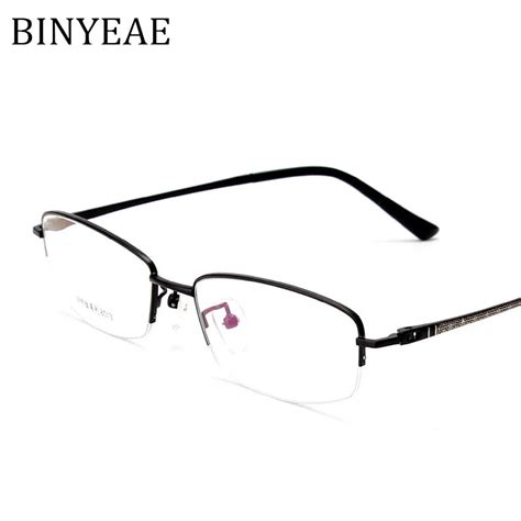 Binyeae Titanium Semi Frame Eyeglass Men Black Frame Trend Light Weight Prescription Eyeglasses