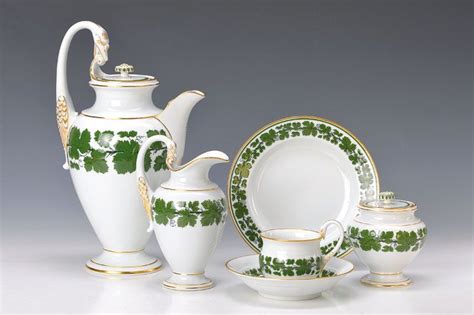 Kaffeeservice Meissen um 1920 30 Schwanenhenkel voller grüner