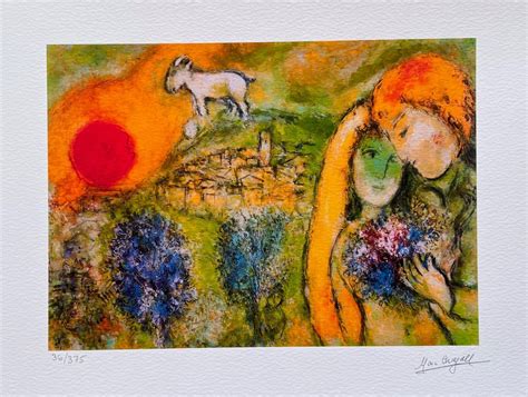 Marc Chagall Lovers At Vence Limited Edition Facsimile Signed Giclee