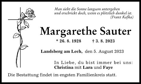 Traueranzeigen Von Margarethe Sauter Augsburger Allgemeine Zeitung