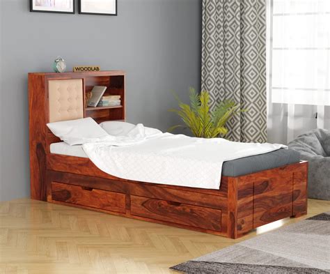 woodlab sheesham wood single size bed   drawers   extra