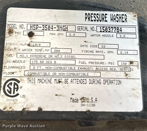 Mi T M Hsp Mgh Hot Pressure Washer In Saint Joseph Mo Item Jx Sold Purple Wave