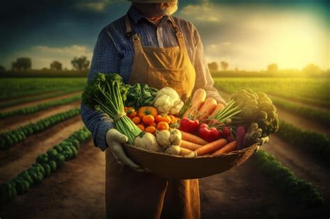 Homem Segurando Uma Cesta Cheia De Diferentes Tipos De Frutas E