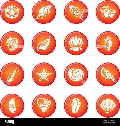 Tropical Sea Shell Icons Set Red Vector Stock Vector Image Art Alamy