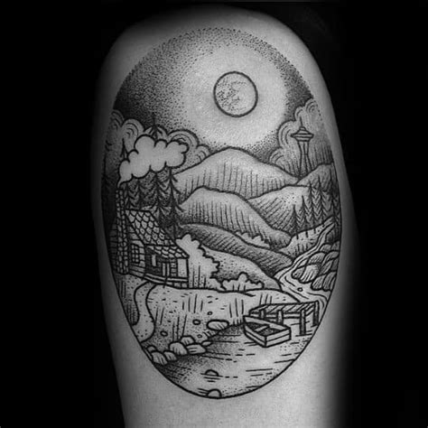 40 Log Cabin Tattoo Designs For Men - Dwelling Ink Ideas