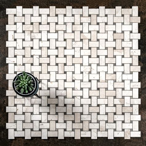 White Emperador Honed Marble Basketweave Authentic Stone