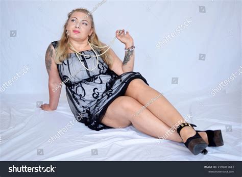 Curvy Alternative Divercity Blonde Model White Stock Photo