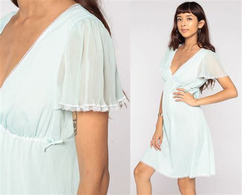 Babydoll Nightgown Pastel Mint Lingerie Slip Dress 70s Mini Etsy