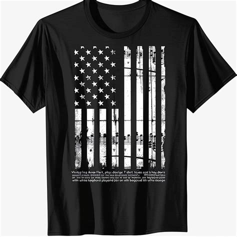 Vintage American Flag Piano Keys Tshirt For Music Lovers Keyboard