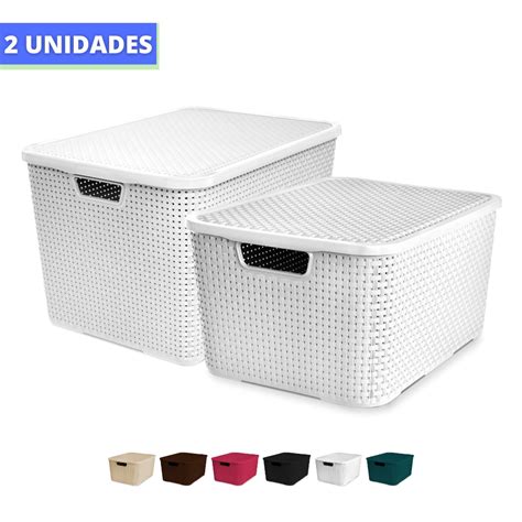 Kit Cesto Caixa Organizador Gaveta Trama Rattan Tampa M G Shopee Brasil