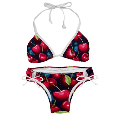 Cherry Women S Swimwear Bikini Set With Detachable Sponge And Adjustable Strap Two Pack Beach