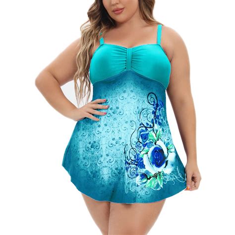 Wreesh Womens Plus Size Swim Dress Tankini Swimsuits Fashion Bikini Set Swimsuit Two Piece