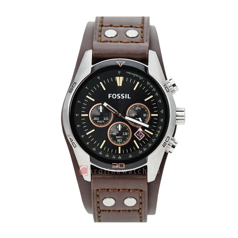 Jam Tangan Fossil Coachman Ch2891 Chronograph Men Black Dial Brown Lea Carolina Watch