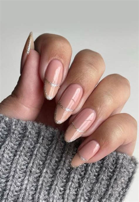 Cute Spring Nail Art Designs Glitter Outline Nude Nails