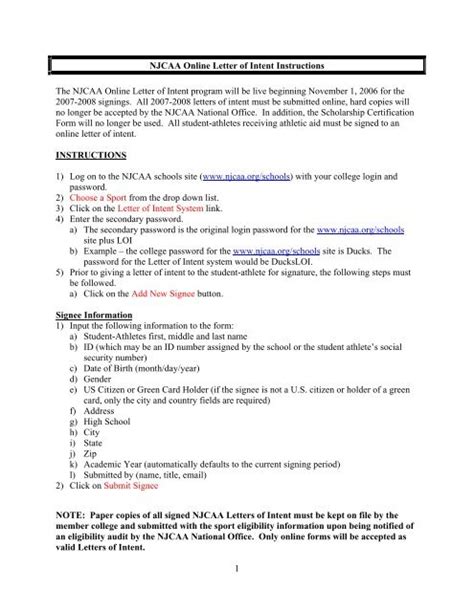 National Letter Of Intent Form Infoupdate Org