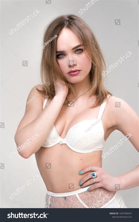 Sexy Woman White Lingerie Studio Slavic Stock Photo 1025789347 Shutterstock