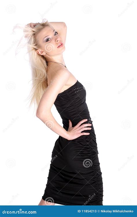 Cute Blonde In The Black Dress Stock Image Image Of Bracelet Blonde