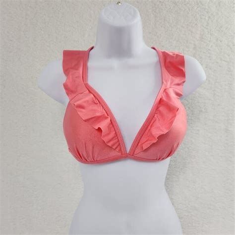Unbranded Swim Bikini Top Swimsuit Bathing Suit Top Only Pink Ruffle Size Large Womens