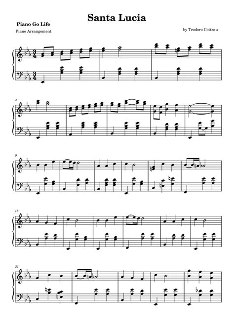 Santa Lucia Piano Arrangement By Teodoro Cottrau Piano Solo Digital