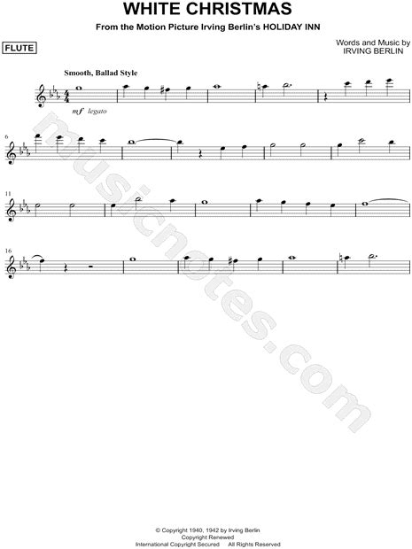 Irving Berlin White Christmas Sheet Music Flute Solo In Eb Major