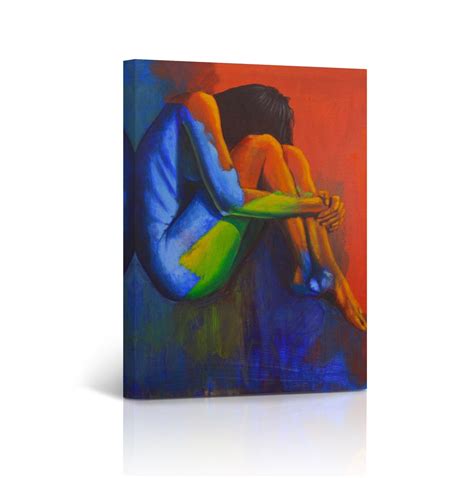 Nude Art Red And Blue Oil Painting Naked Women Thoughtful Sit Sexy Bedroom Decor Canvas Wall Art