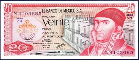 20 Pesos 08 7 1976 Billete De México Morelos Pirámide MercadoLibre