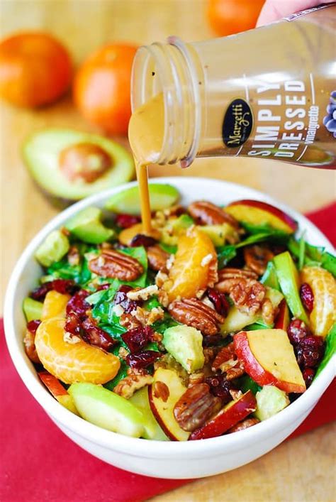 Apple Cranberry Spinach Salad With Pecans Avocados And Balsamic