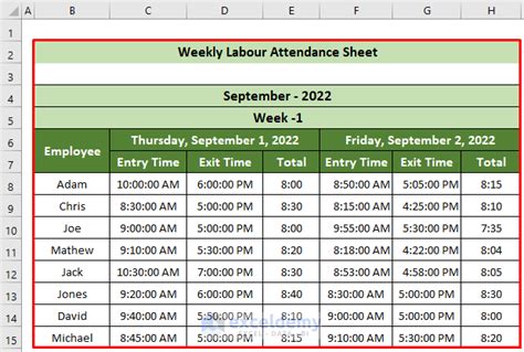 Labour Attendance Sheet Format In Excel Create With Easy Steps