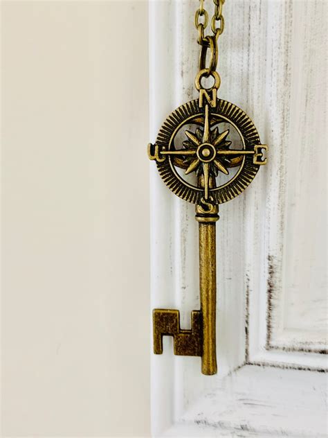 Brass Compass Key Necklace Brass Compass Charm Etsy