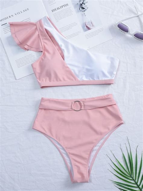 Color Block Ruffle One Shoulder Bikini Swimsuit Artofit