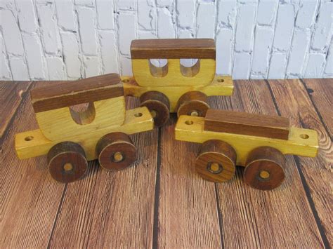 5 Handmade Wooden Toy Train Cars Old Home Made Wood Choo Etsy