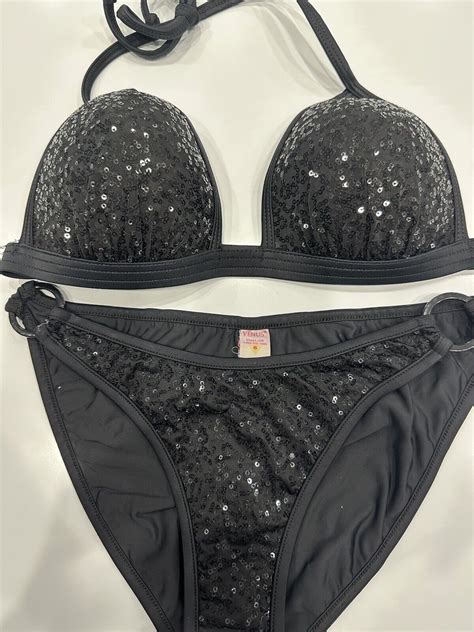 Venus Black Sequin Sparkly Triangle Bikini DD2 Top 38 Gem