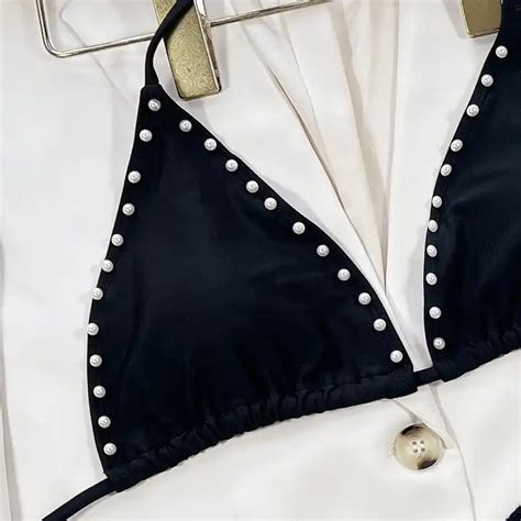 Wholesale New Arrival Summer Women Piece Swimsuits Swimwear Halter Bikini Sets With Pearls