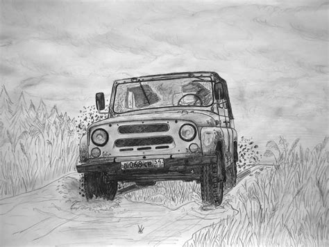 Рисуем машину УАЗ карандашами, красками и фломастерами.